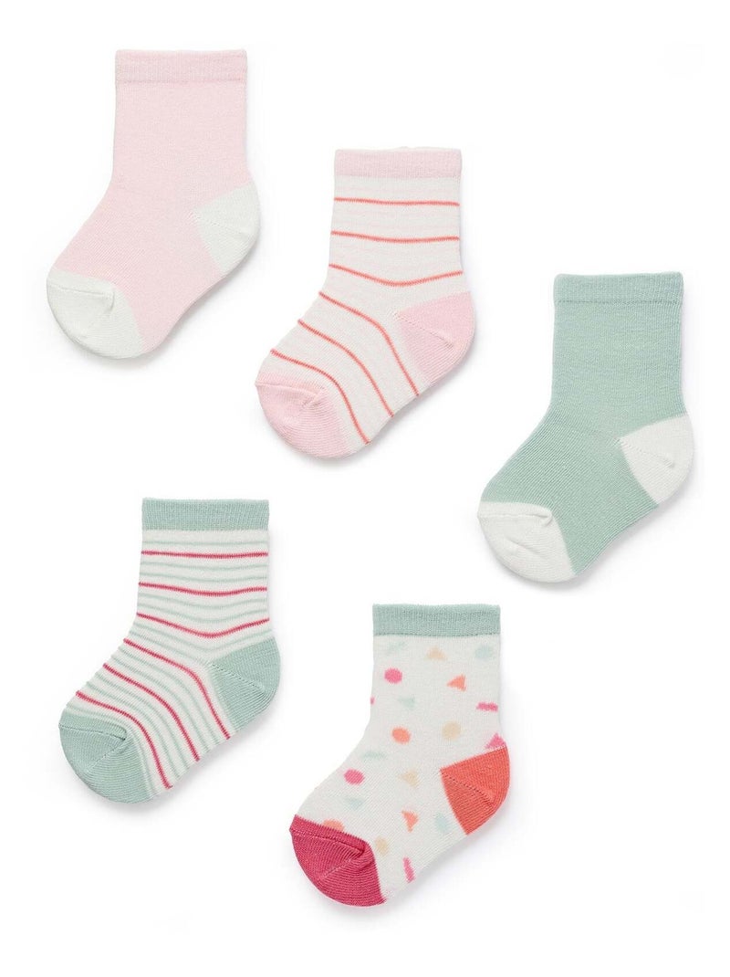 Pack 5 Paires de Chaussettes Beige/Rose/Vert d eau - Kiabi