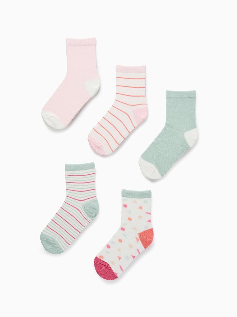 Pack 5 Paires de Chaussettes Beige/Rose/Vert d eau - Kiabi