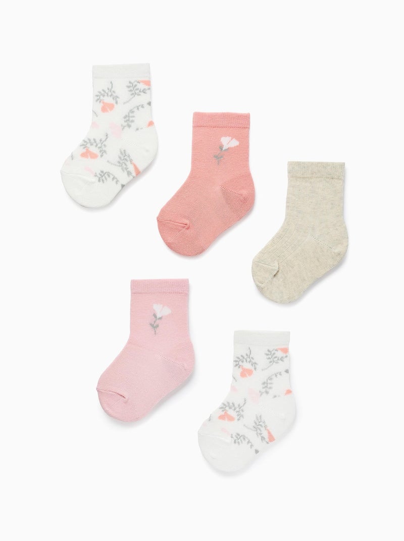 Pack 5 Paires de Chaussettes Blanc / Rose / Beige - Kiabi