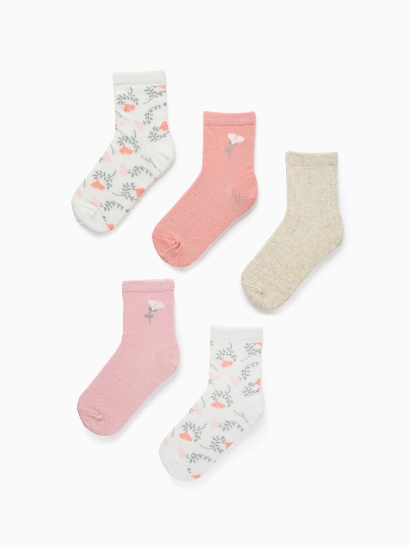 Pack 5 Paires de Chaussettes Blanc / Rose / Beige - Kiabi