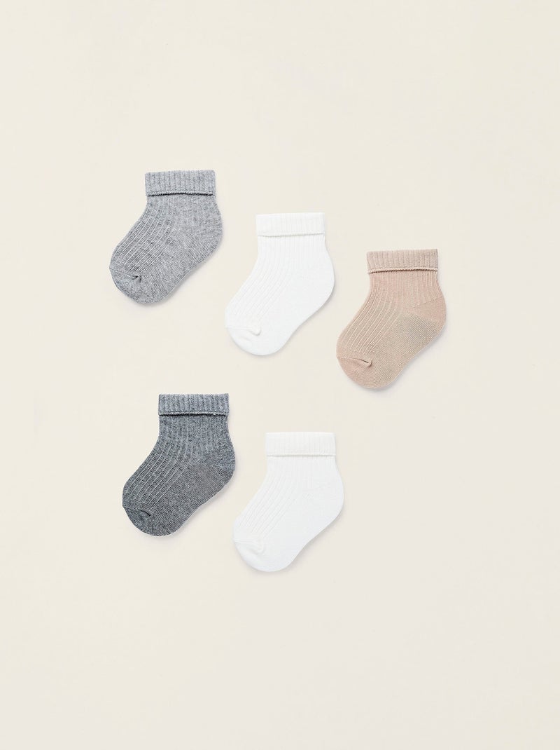Pack 5 Paires de Chaussettes Côtelées avec Revers Gris clair - Kiabi