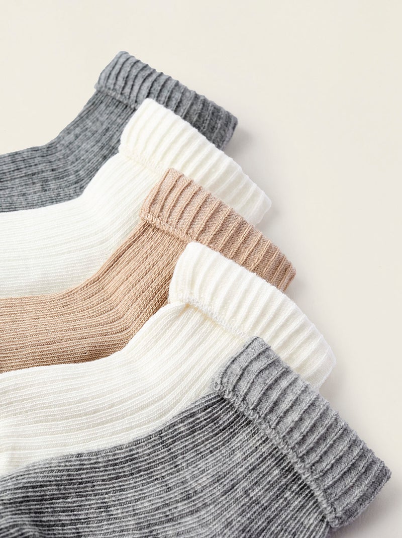 Pack 5 Paires de Chaussettes Côtelées avec Revers Gris clair - Kiabi