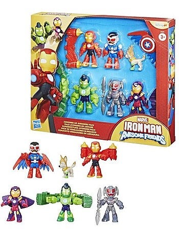 Pack 6 figurines iron man avengers en armure, marvel iron man and his awesome friends, dès 3 ans