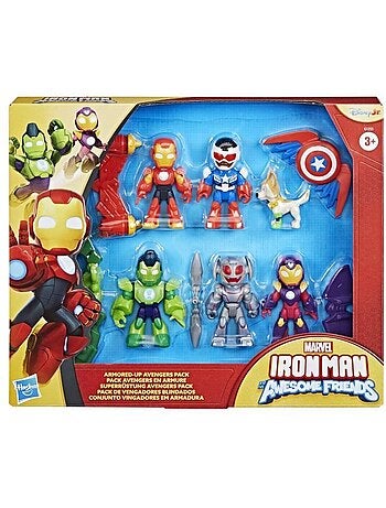 Pack 6 figurines iron man avengers en armure, marvel iron man and his awesome friends, dès 3 ans