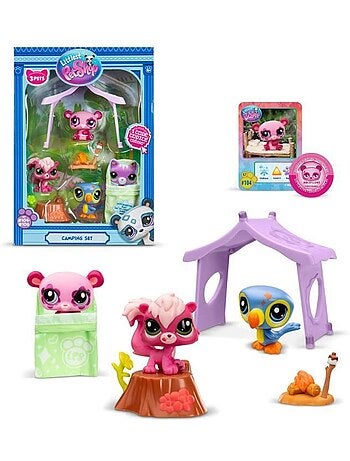Pack à thème 3 pets - bandai - littlest pet shop camping - animaux et accessoires