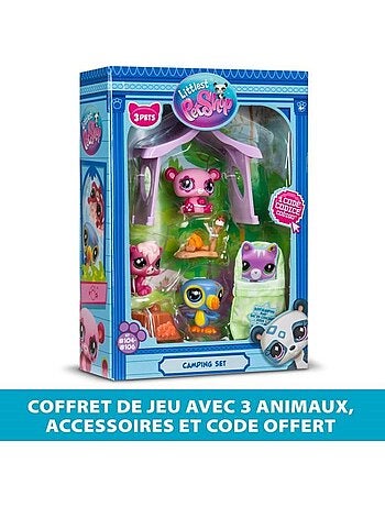 Pack à thème 3 pets - bandai - littlest pet shop camping - animaux et accessoires