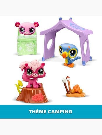 Pack à thème 3 pets - bandai - littlest pet shop camping - animaux et accessoires