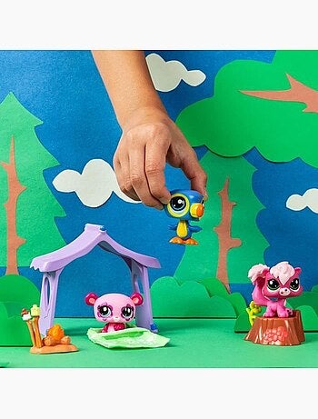 Pack à thème 3 pets - bandai - littlest pet shop camping - animaux et accessoires