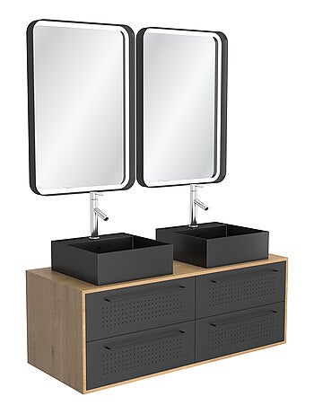 Pack avec meubles de salle de bains avec 2 vasques et 2 miroirs