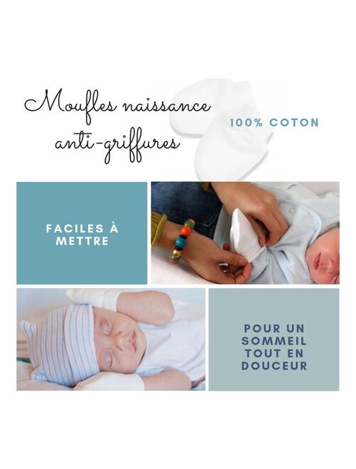 Gants anti-griffure en coton bio pour bébé - 0/1mois