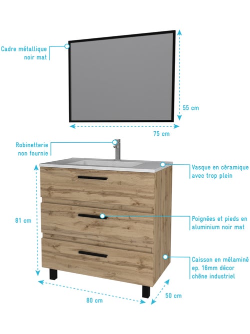 Pack caisson à tiroirs avec vasque et miroir - Kiabi Pack caisson à tiroirs avec vasque et miroir - Kiabi