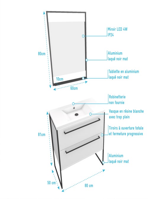 Pack caisson vasque et miroir à led - Kiabi