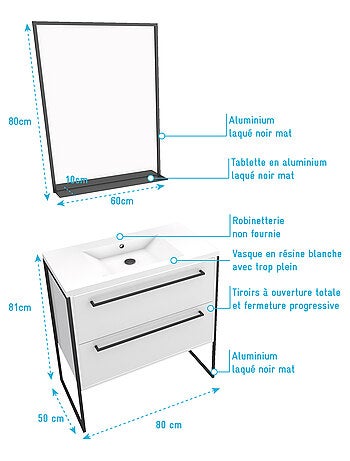 Pack caisson vasque et miroir simple