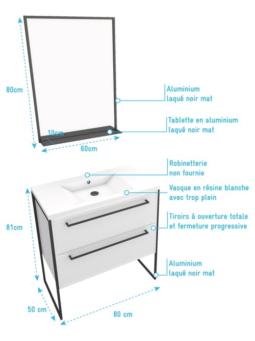 Pack caisson vasque et miroir simple - Kiabi
