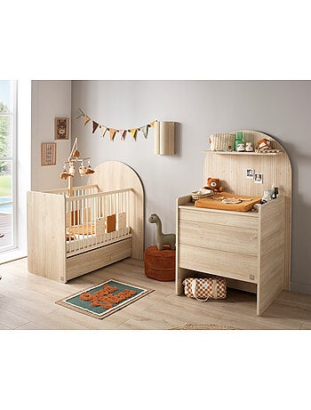 Pack chambre bébé évolutif – Lit 120x60 transformable en 90x190 + commode à langer évolutive en bure