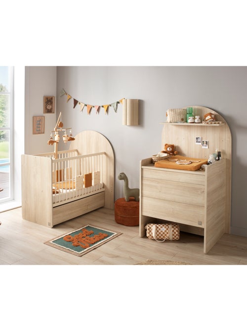 Pack chambre bébé évolutif – Lit 120x60 transformable en 90x190 + commode à langer évolutive en bure - Kiabi Pack chambre bébé évolutif – Lit 120x60 transformable en 90x190 + commode à langer évolutive en bure - Kiabi