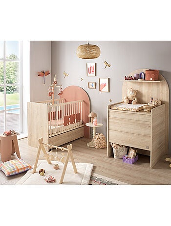 Pack chambre bébé évolutif – Lit 120x60 transformable en 90x190 + commode à langer évolutive en bure