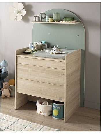 Pack chambre bébé évolutif – lit 120x60 transformable en 90x190 + commode à langer évolutive en bure
