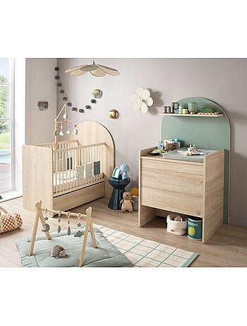 Pack chambre bébé évolutif – lit bébé 120x60 transformable en 90x190 + commode à langer évolutive en