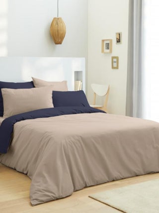 Pack Complet 6 Pièces Lin/marine Housse De Couette Pour Lit 160 X 200 Cm 100% Coton / 57 Fils/cm²