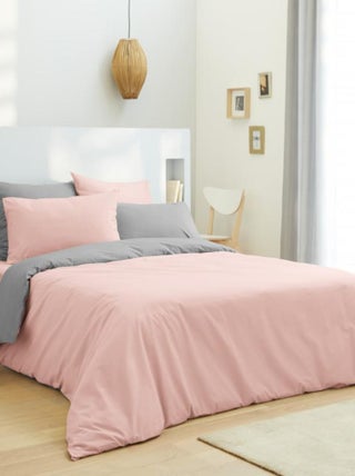 Pack Complet 6 Pièces Rose/gris Housse De Couette Pour Lit 160 X 200 Cm 100% Coton / 57 Fils/cm²
