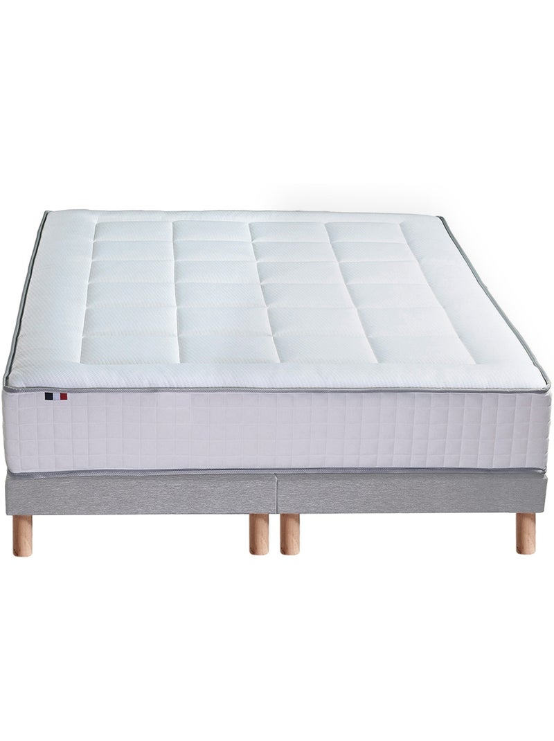 Pack complet avec matelas 28 cm BELLAGIO 2, sommier, oreillers et couette - 2x90 x 200 cm Blanc Gris - Kiabi