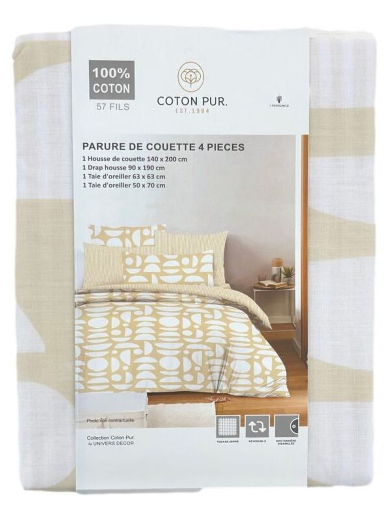 Pack complet Housse de couette - Coton Pur - 100 % Coton 57 Fils/cm² Beige coquille - Kiabi