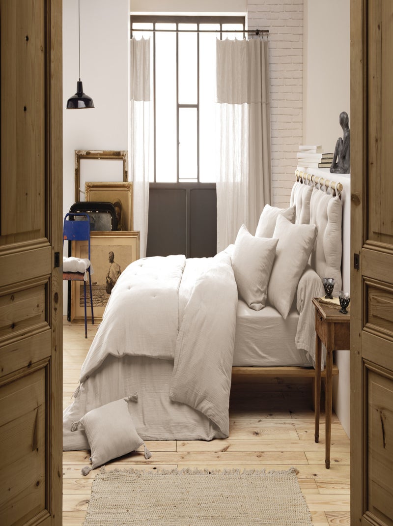 Pack complet Housse de couette - L'effet papillon - 100% gaze de coton 125 gr/m² Gris taupe - Kiabi