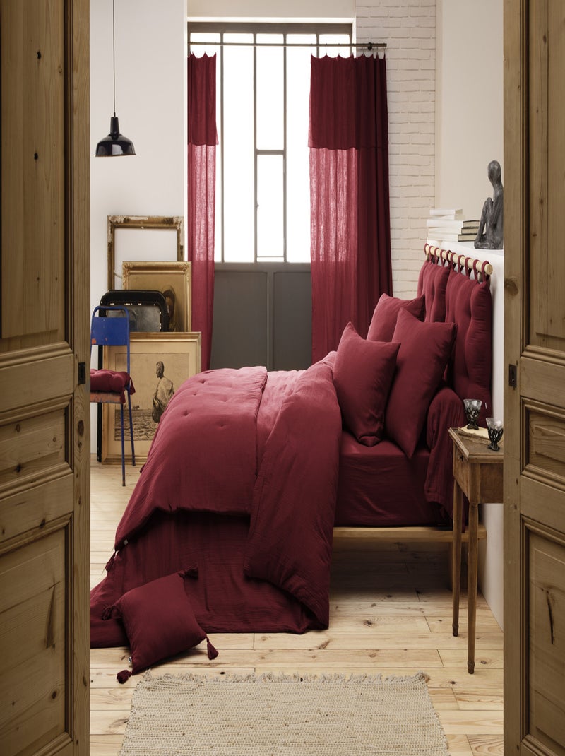Pack complet Housse de couette - L'effet papillon - 100% gaze de coton 125 gr/m² Noir Bordeaux - Kiabi