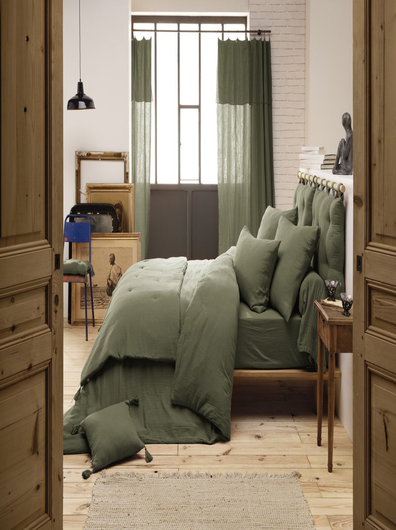Pack complet Housse de couette - L'effet papillon - 100% gaze de coton 125 gr/m² Vert chèvrefeuille - Kiabi