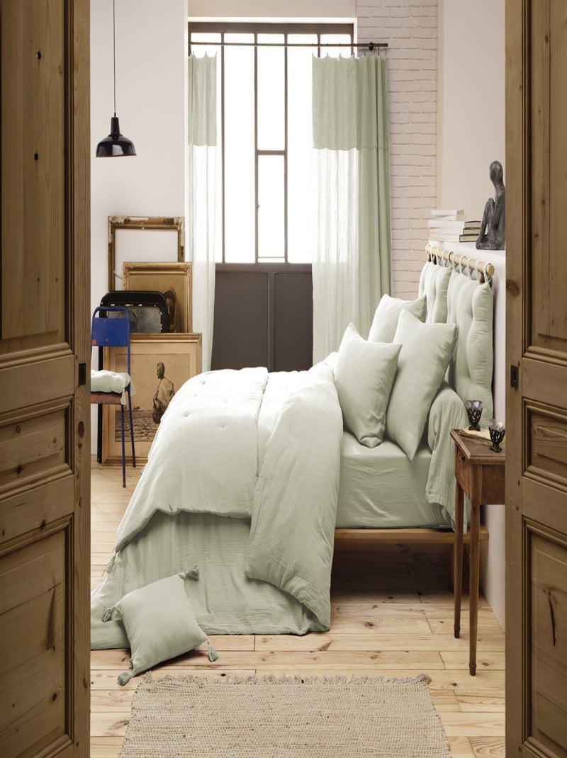 Pack complet Housse de couette - L'effet papillon - 100% gaze de coton 125 gr/m² Vert clair - Kiabi