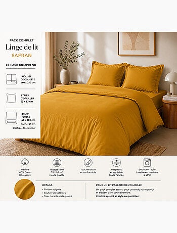 Pack complet housse de couette percale 78 fils pour lit 140 x 190 cm