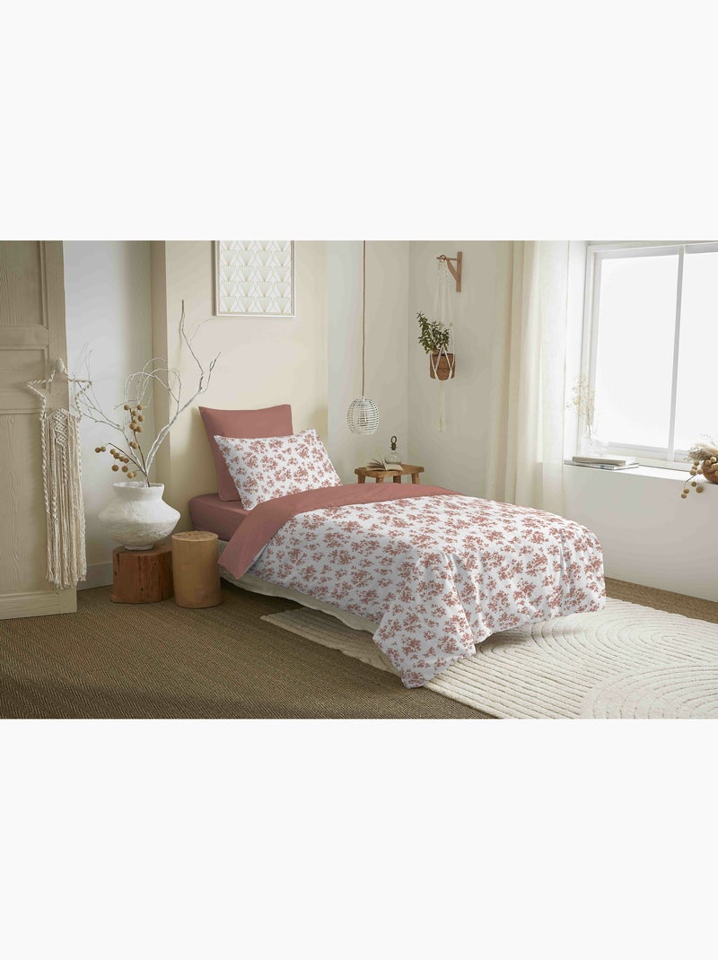 Pack complet housse de couette réversible – Drap housse – 100% coton Abricot - Kiabi