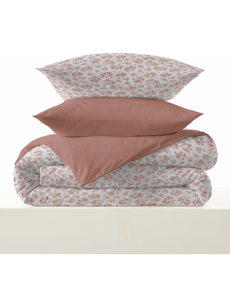 Pack complet housse de couette réversible – Drap housse – 100% coton Abricot - Kiabi