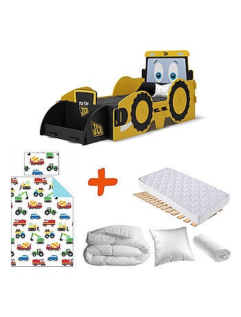 Pack complet Lit JCB à clipser modèle tractopelle Jaune - couchage 70x140 cm