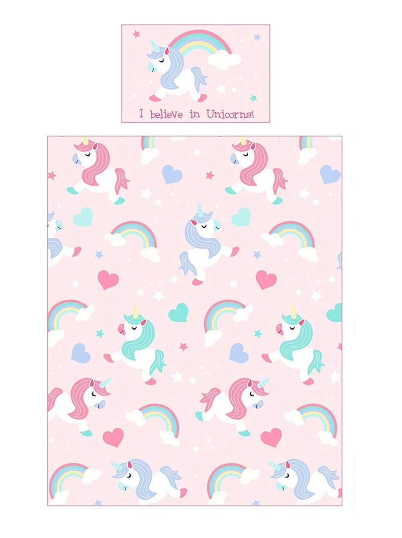 Pack complet Premium Lit enfant Licorne Lit+Matelas & Parure+Couette+Oreiller Rose - Kiabi