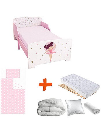 Pack complet Premium Lit junior 140 cm Ballerine Lit+Matelas & Parure+Couette+Oreiller