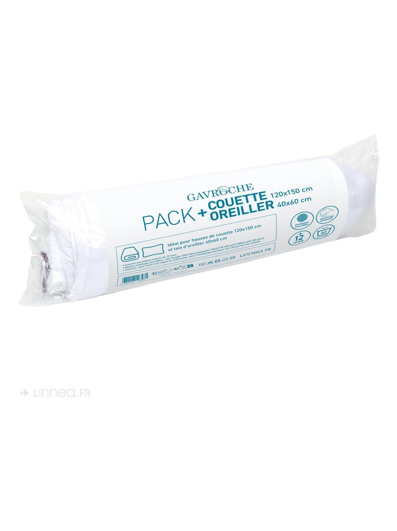 Pack couette et oreiller GAVROCHE polyester Fibre polyester Léger (été) Polyester Blanc - Kiabi