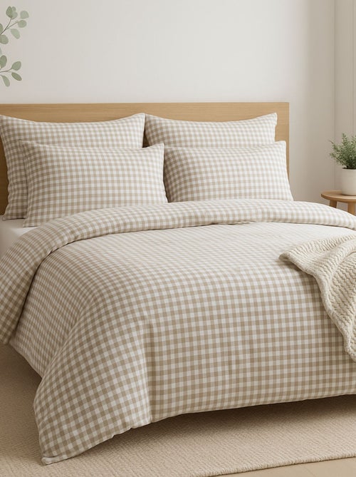 Pack couette, oreiller et parure de lit vichy beige 240x220 cm - Kiabi