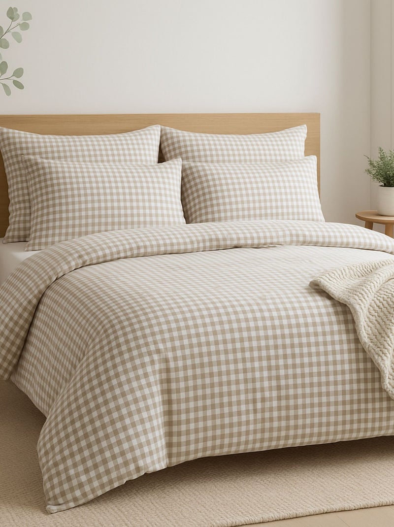 Pack couette, oreiller et parure de lit vichy beige 240x220 cm Beige - Kiabi