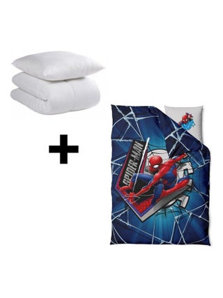 Pack Couette Oreiller Junior et Parure de lit Spiderman -120x150 cm