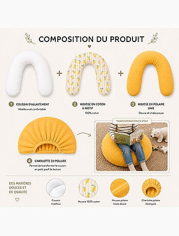 Pack Coussin de Maternité XXL - 2 Housses + Charlotte - Idéal Grossesse et Allaitement