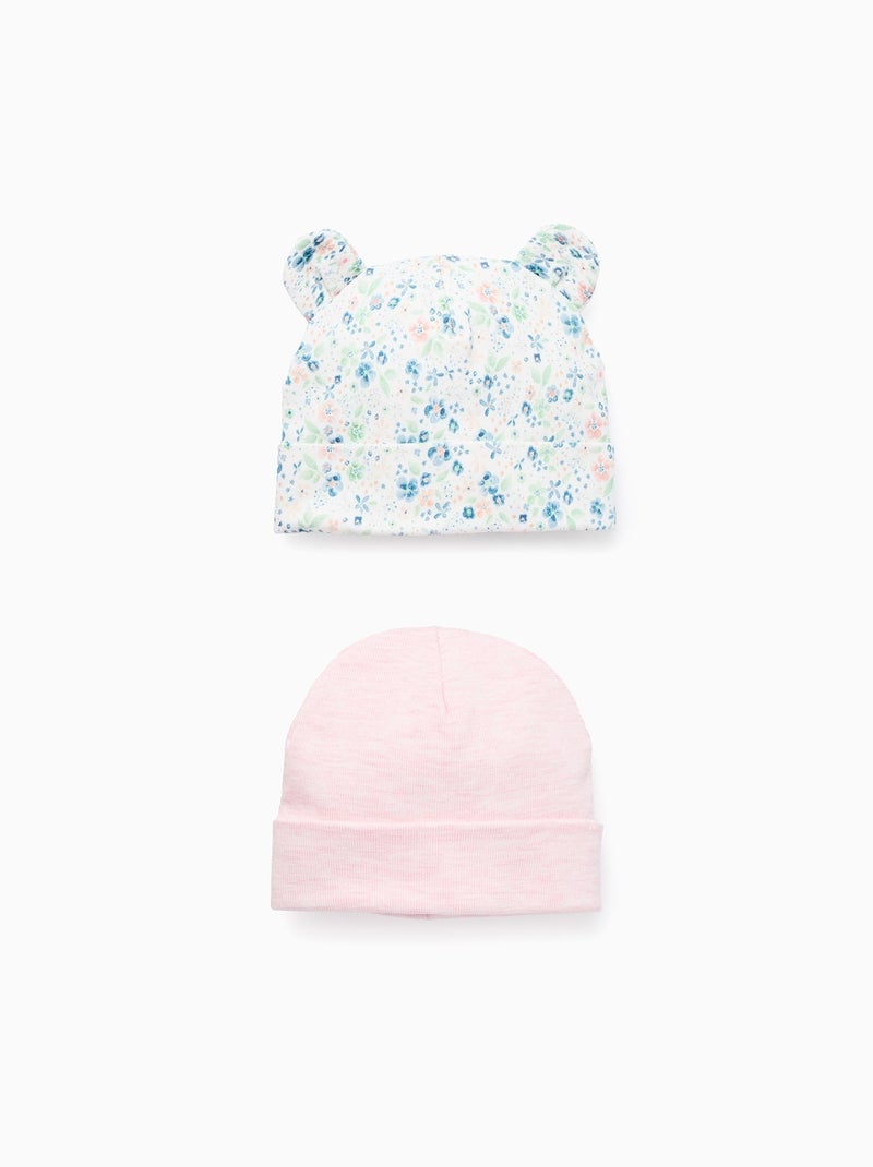 Pack de 2 Bonnets Unis/Floraux Rose clair - Kiabi