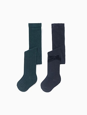 Pack de 2 collants côtelés/avec nœud
