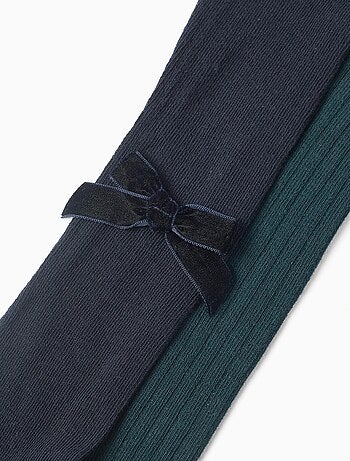 Pack de 2 collants côtelés/avec nœud