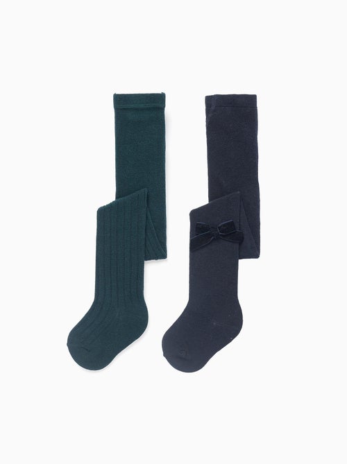 Pack de 2 collants côtelés/avec nœud - Kiabi