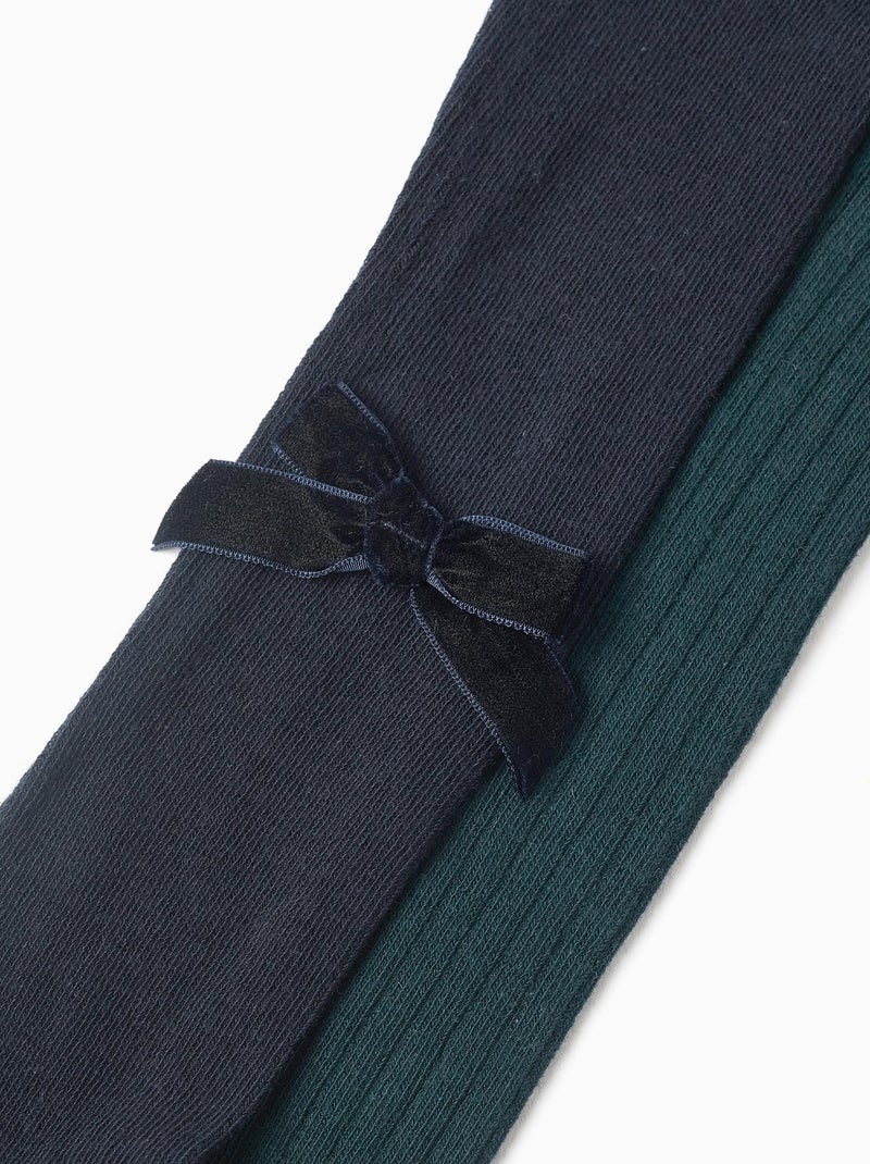 Pack de 2 collants côtelés/avec nœud Bleu Vert - Kiabi