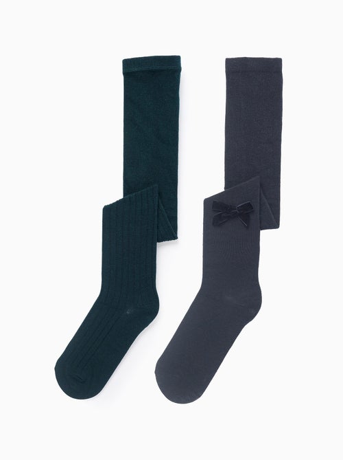 Pack de 2 collants côtelés/avec nœud - Kiabi