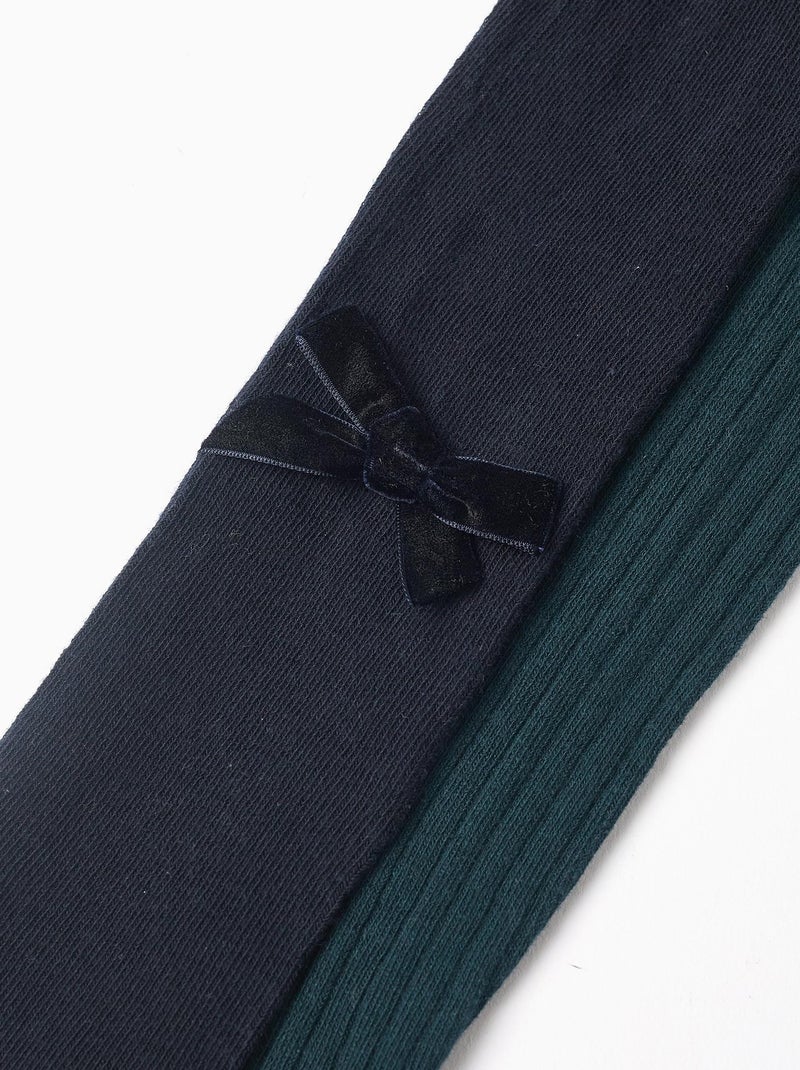 Pack de 2 collants côtelés/avec nœud Multicolore - Kiabi