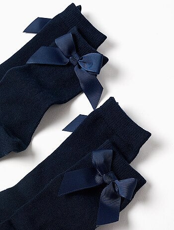 Pack de 2 paires de chaussettes hautes côtelées avec nœud
